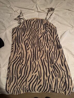 H&M Beige and Black Zebra-Print Tie-Strap Mini Dress